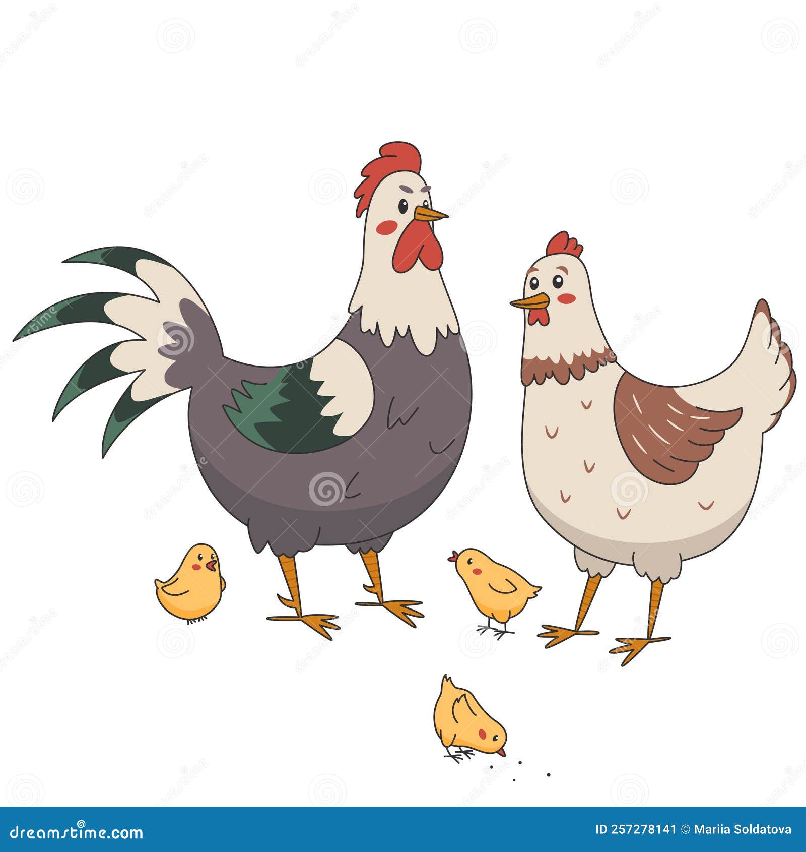 Desenhos animados coloridos isolados animais galinha e galo