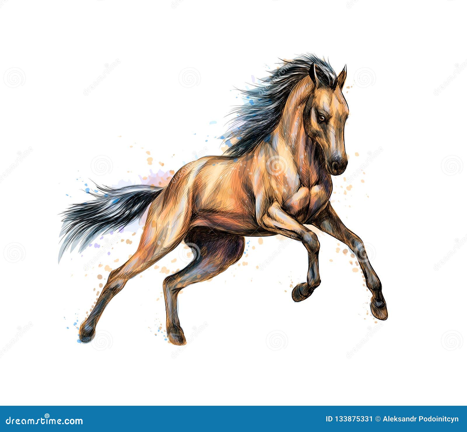 Cavalo correndo a galope de tintas multicoloridas respingo de