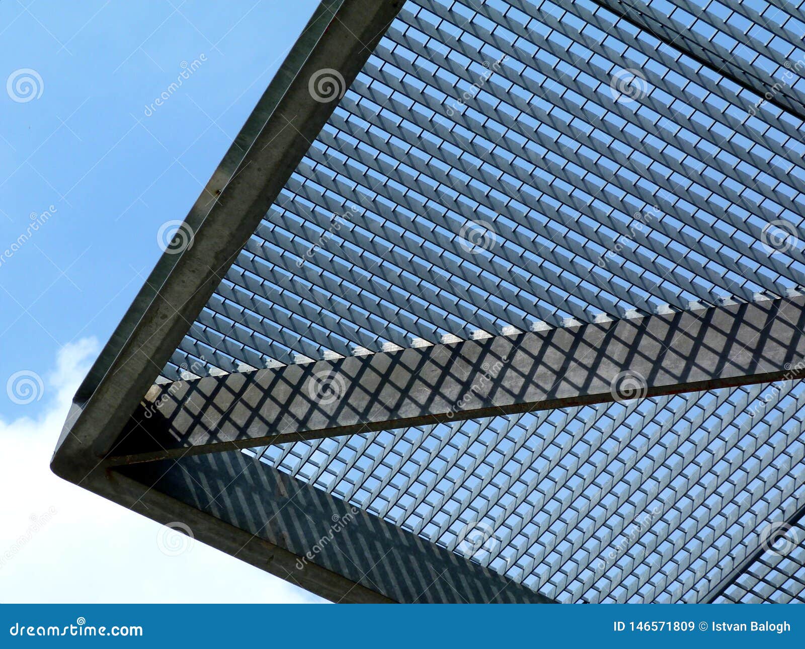 Steel Grating Canopy Structure Closeup with Grid Pattern Stock Image