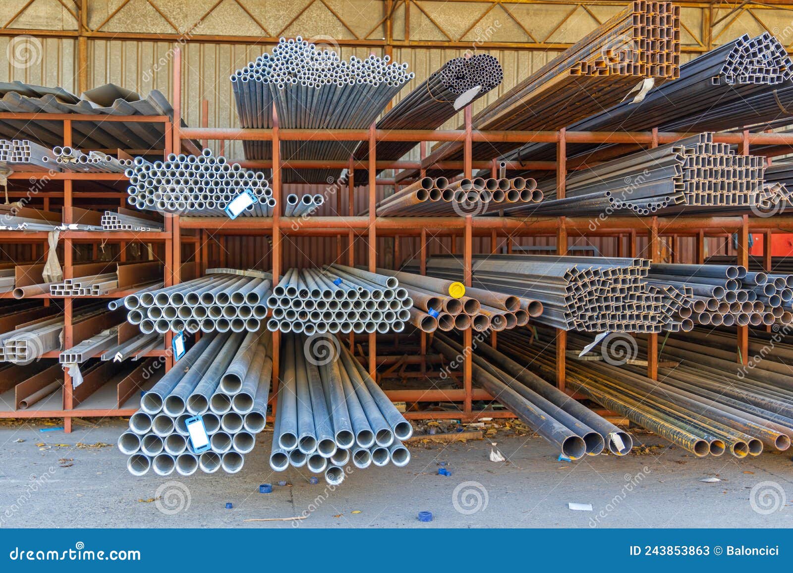 Galvanized Pipes Storage stock image. Image of material 243853863
