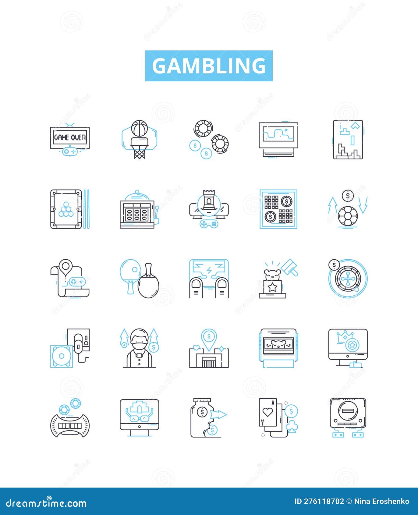 gambling  line icons set. betting, wagers, wagering, gaming, luck, risk, casino  outline concept