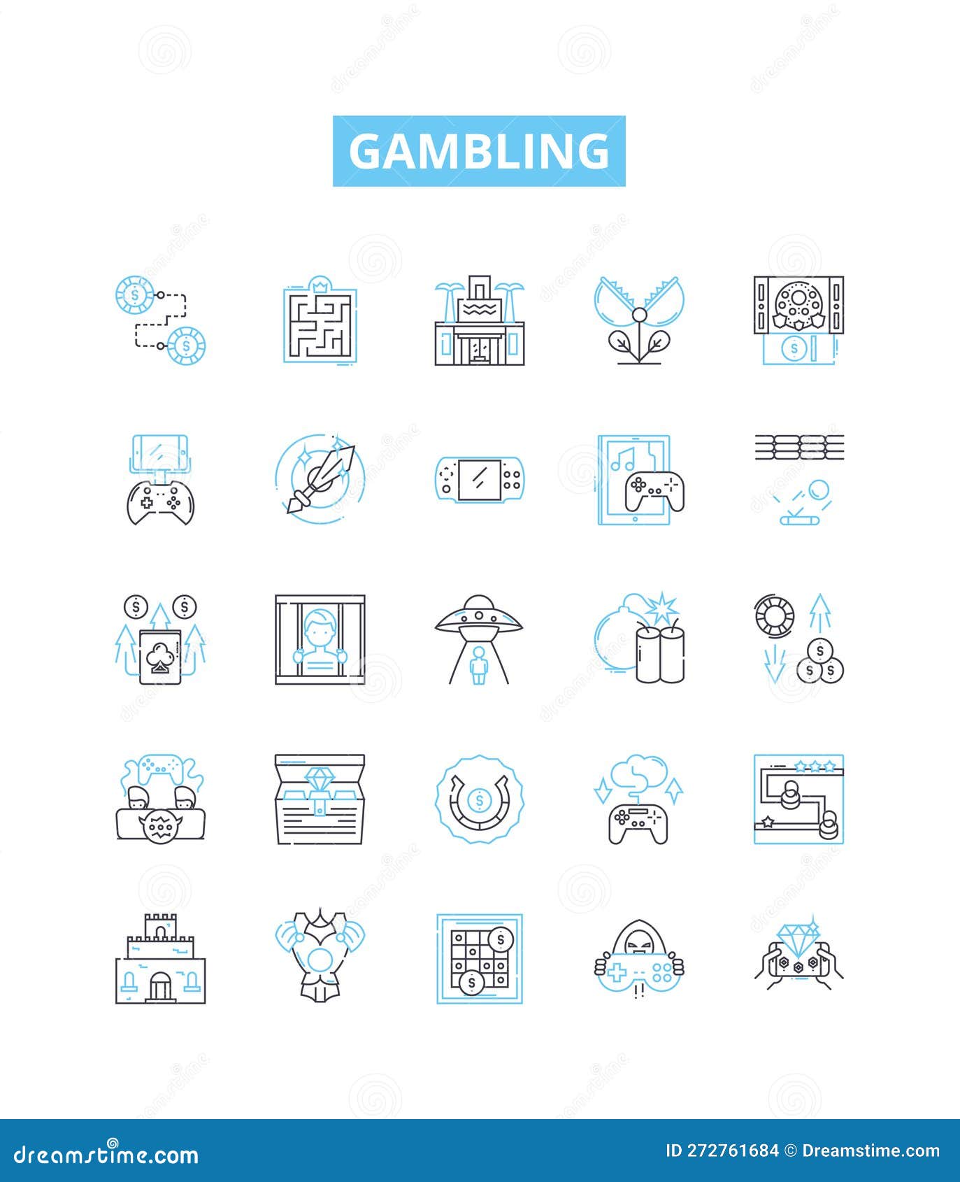 gambling  line icons set. betting, wagers, wagering, gaming, luck, risk, casino  outline concept