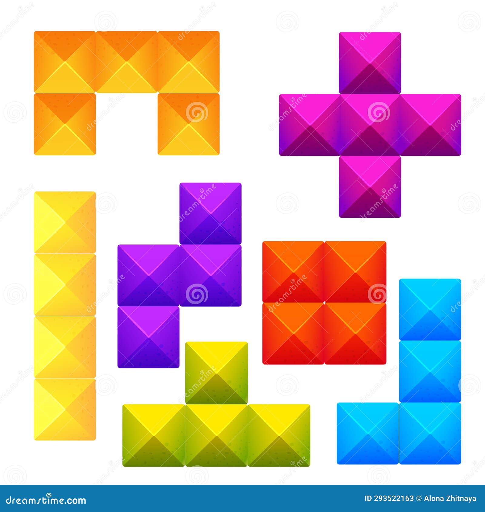 Tetris block game shape set isolated Royalty Free Vector