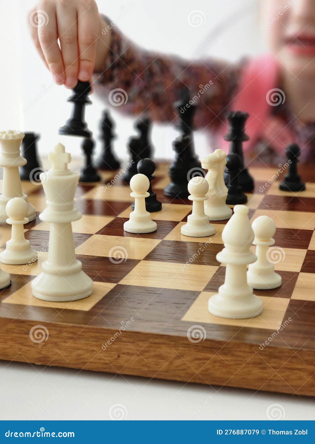 A Game on a Chess Board with Black and White Pieces Stock Image Image