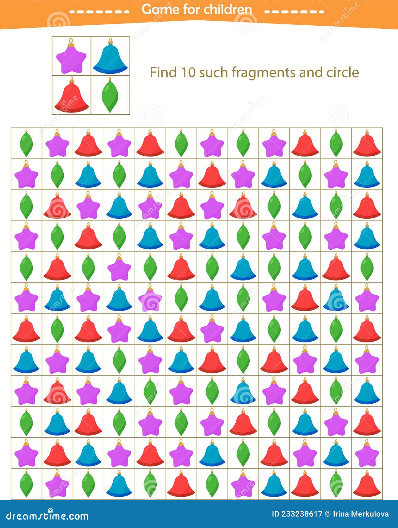 A Game for Children. Find the Christmas Tree Decorations Shown in the