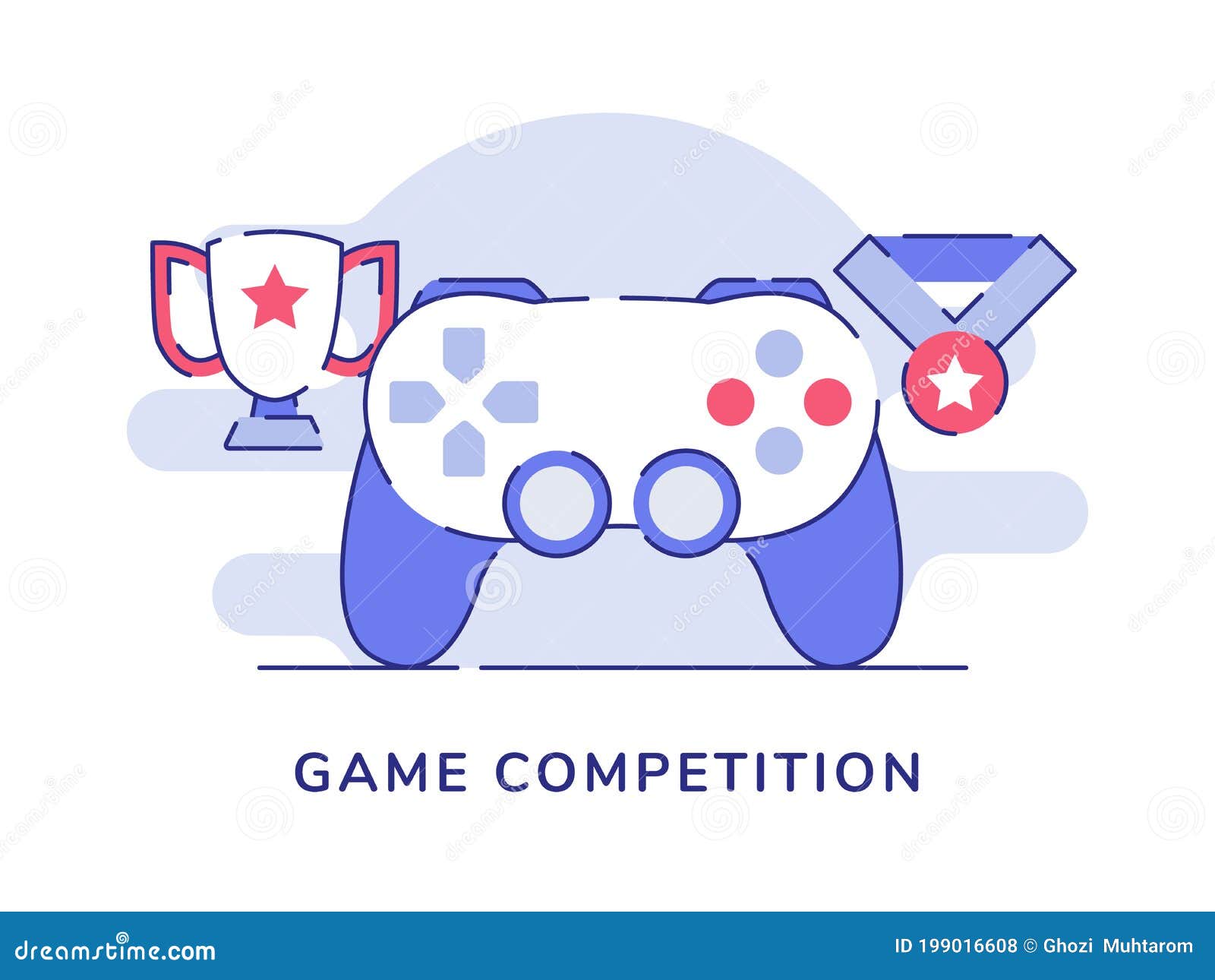 game competition concept joystick trophy medal white  background with flat outline style