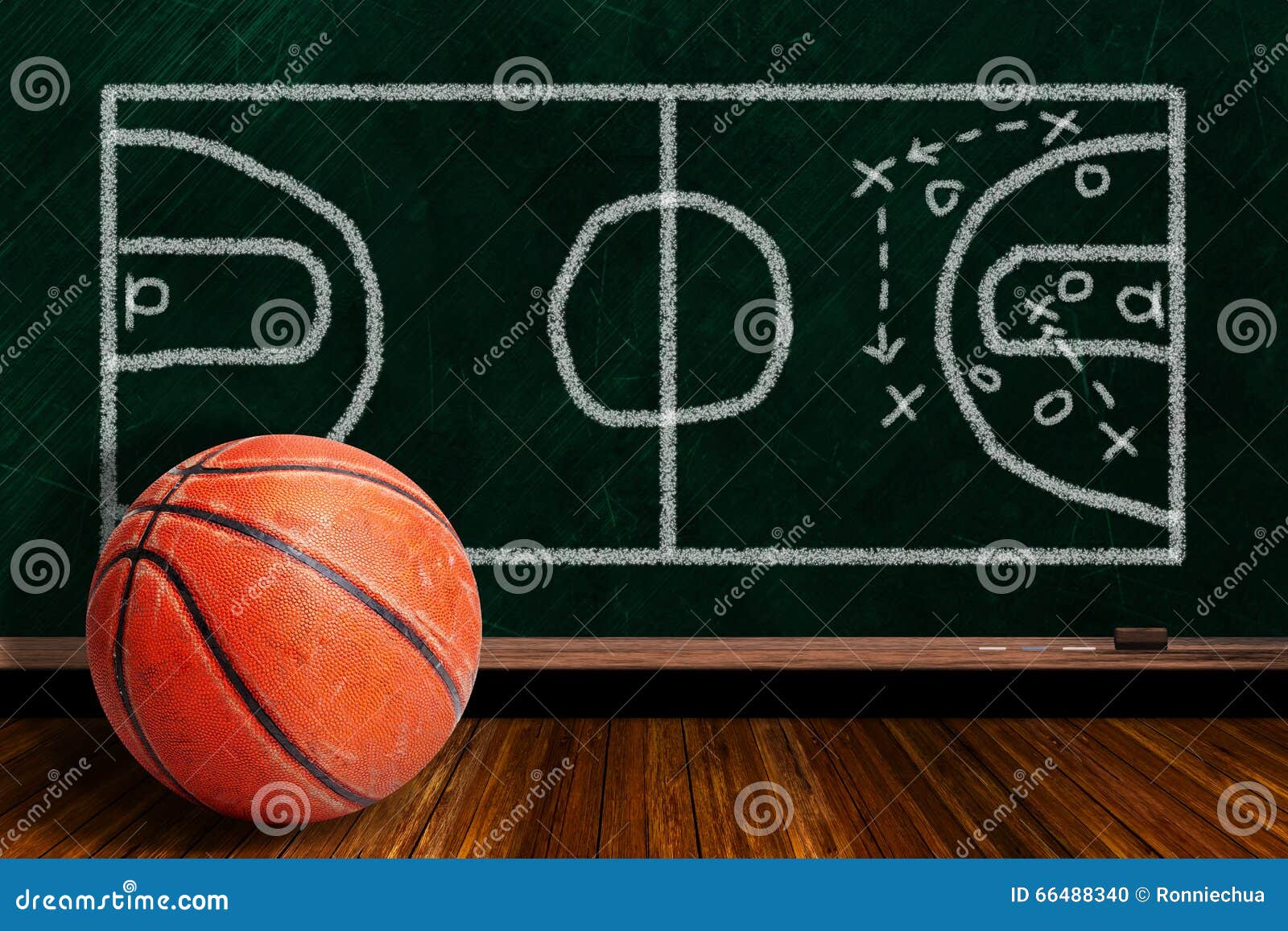 Game Concept with Basketball and Chalk Board Play Strategy Stock Photo