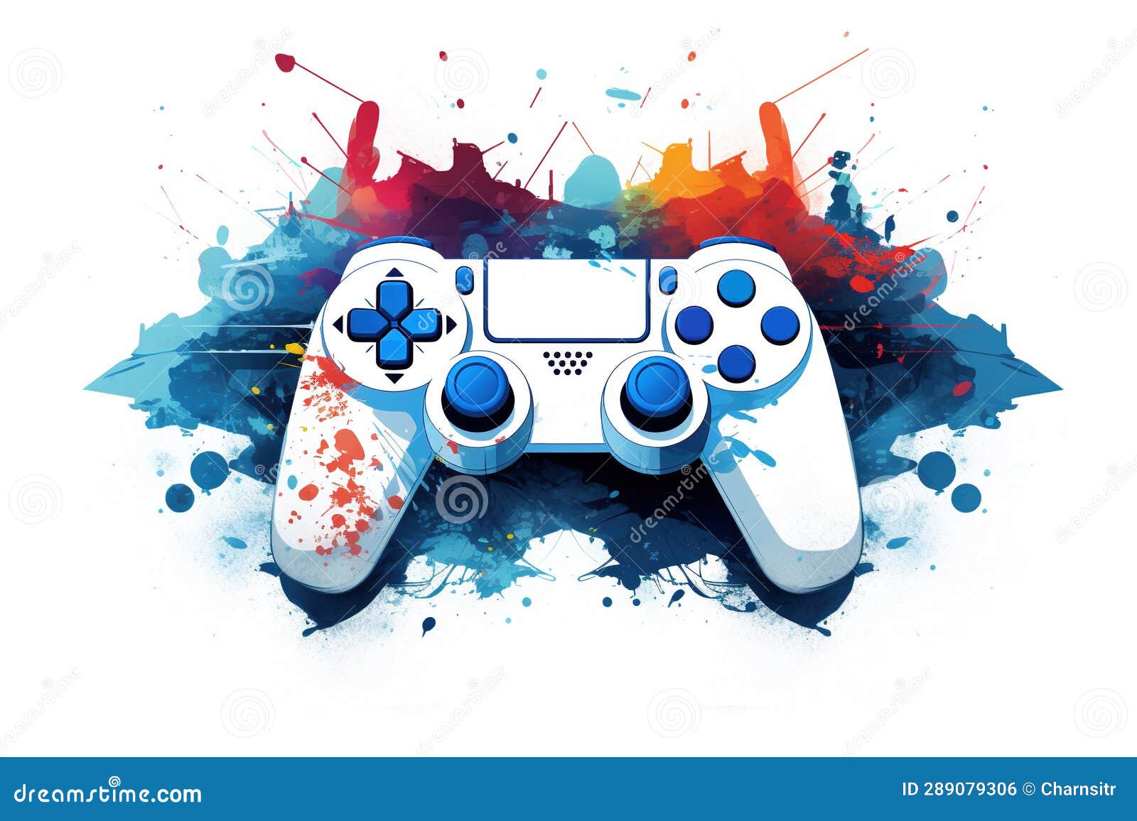 game controller with colorful spash paint background created with generative ai technology