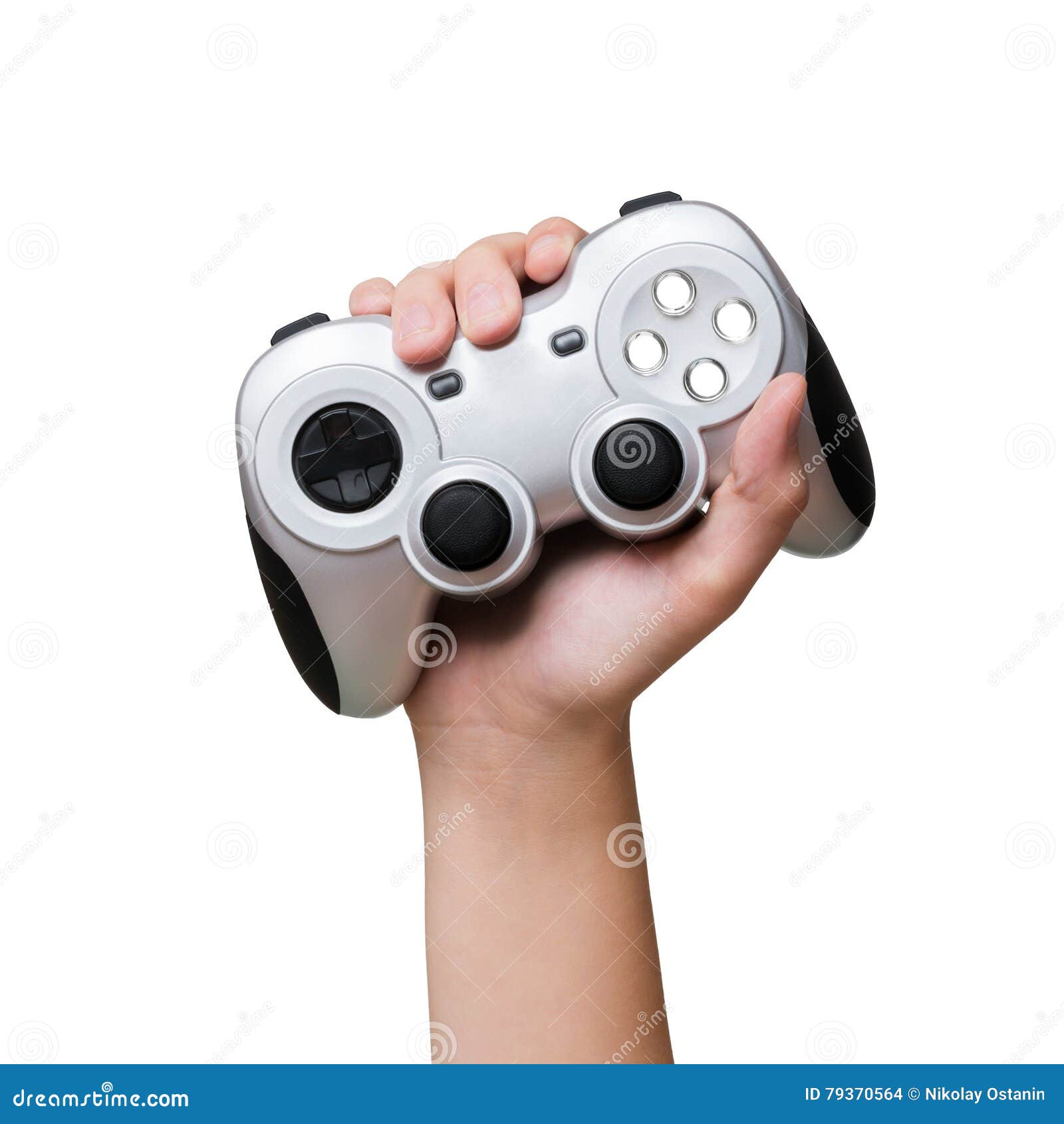 Controller in Hand Raised Isolated on White Photo - Image games, white: 79370564