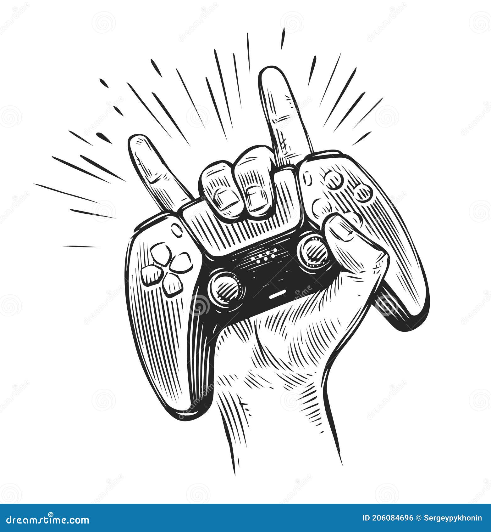 game controller in hand. video gamepad sketch 
