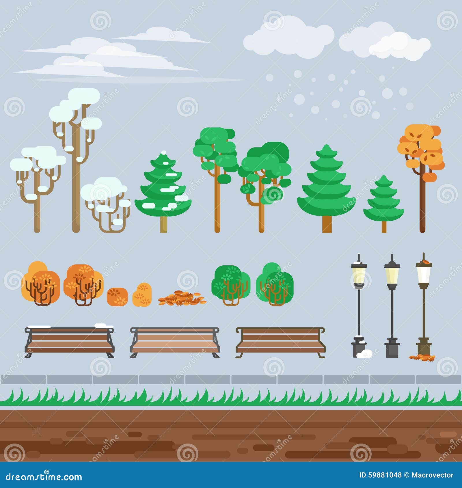 Game 2d Winter Landscape Park Background Stock Vector - Illustration of