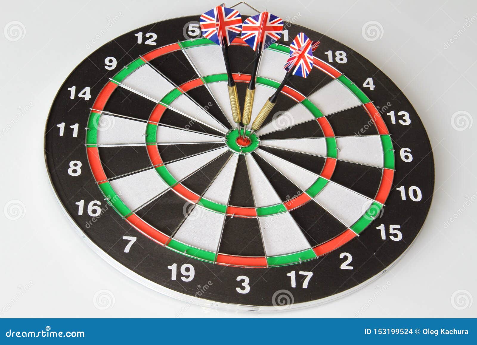 A Game of Darts with Three Flags of England on a White Background Stock