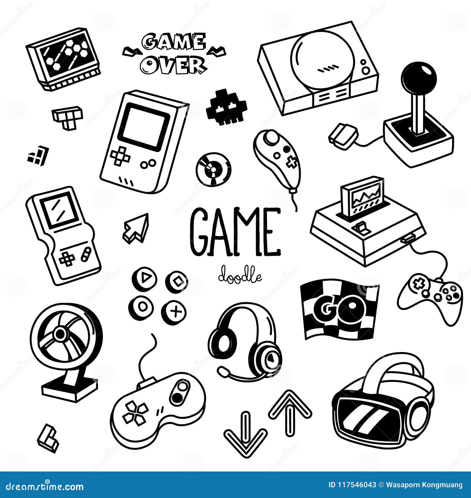 Game Doodles. Hand Drawing of Game Stock Vector - Illustration of