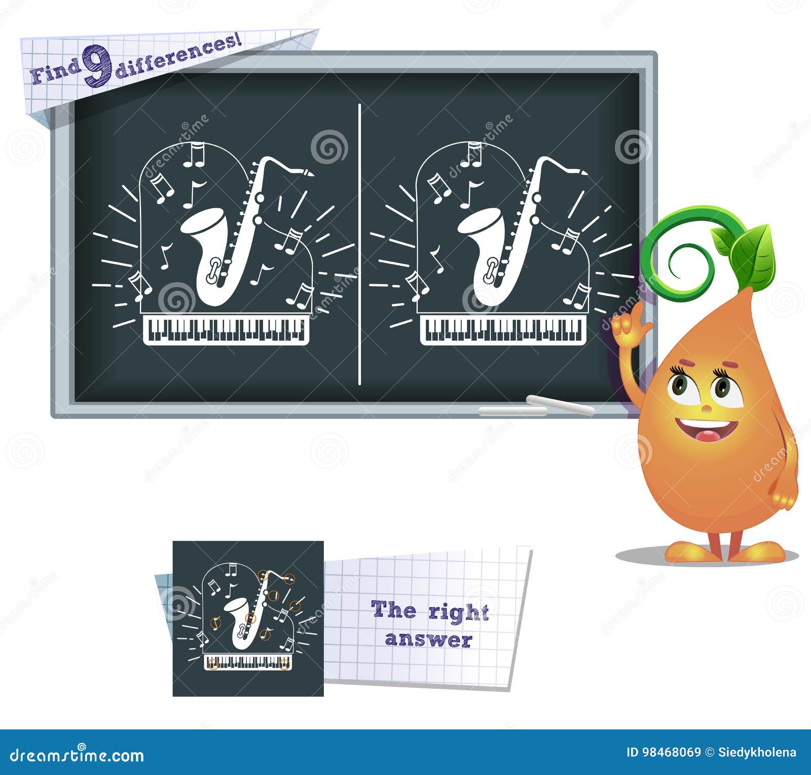 Game Find 9 Differences Saxophone Stock Illustration Illustration of