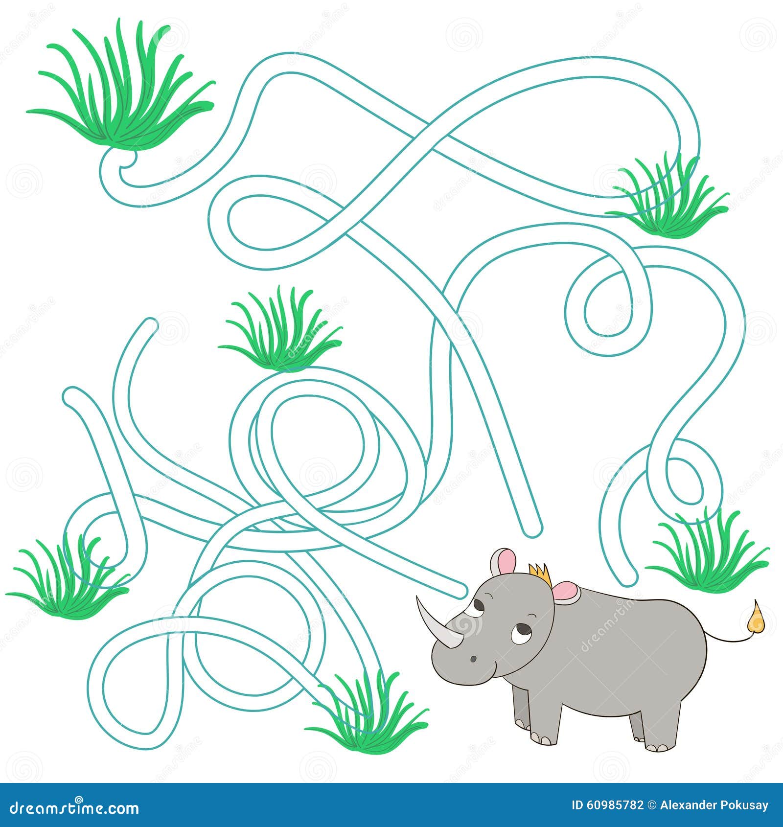 Game labyrinth find a way rhino vector. Game labyrinth find a way rhino cartoon hand drawn doodle vector illustration