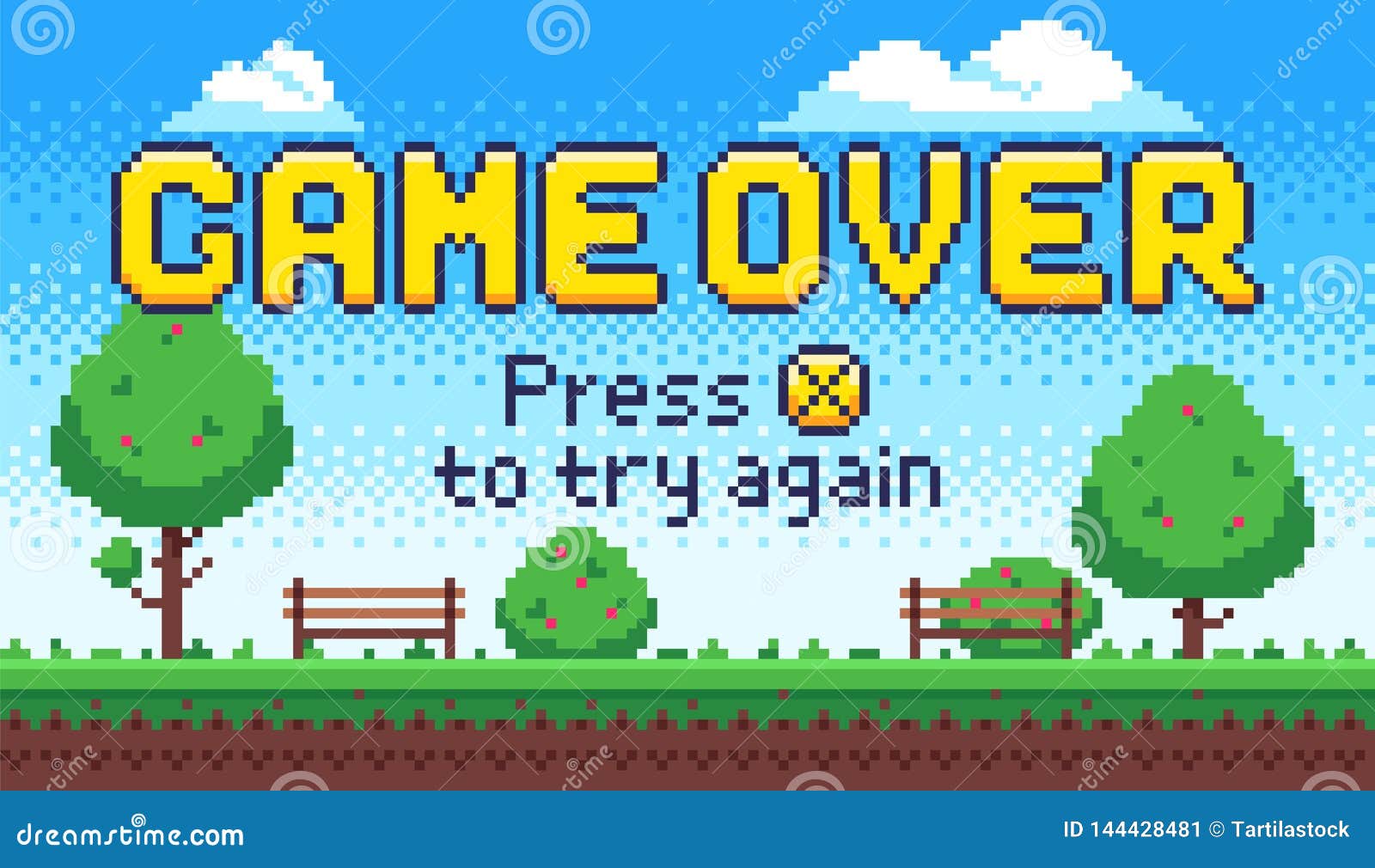 Game Over Screen. Retro 8 Bit Arcade Games, Old Pixel Video Game End
