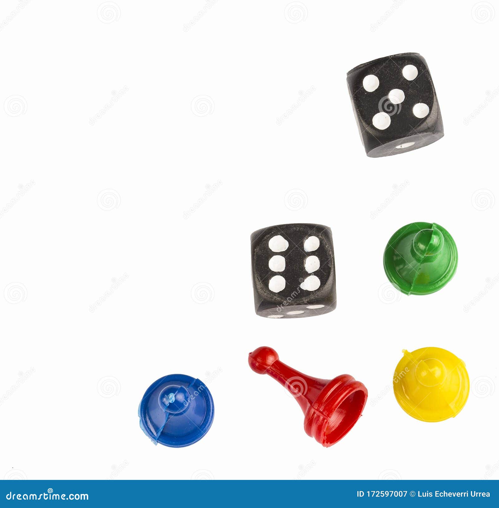 Game Pieces with Dice Isolated on White Background Stock Image Image