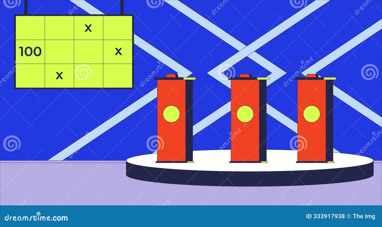 game show studio with push buzzers and score display flat 