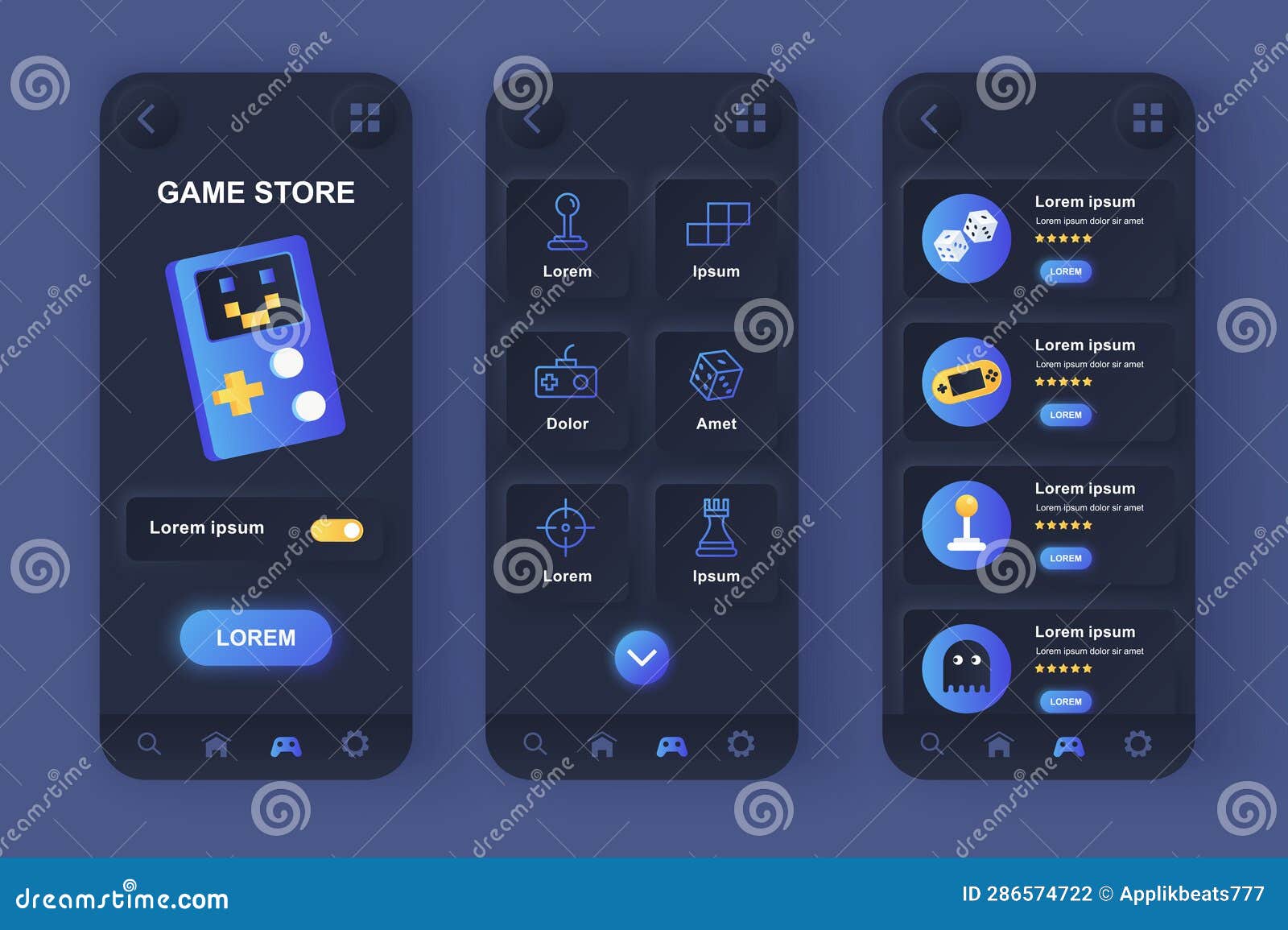 Game Store Unique Neomorphic Design Kit. Computer Video Games, Game Accessories for Smartphones