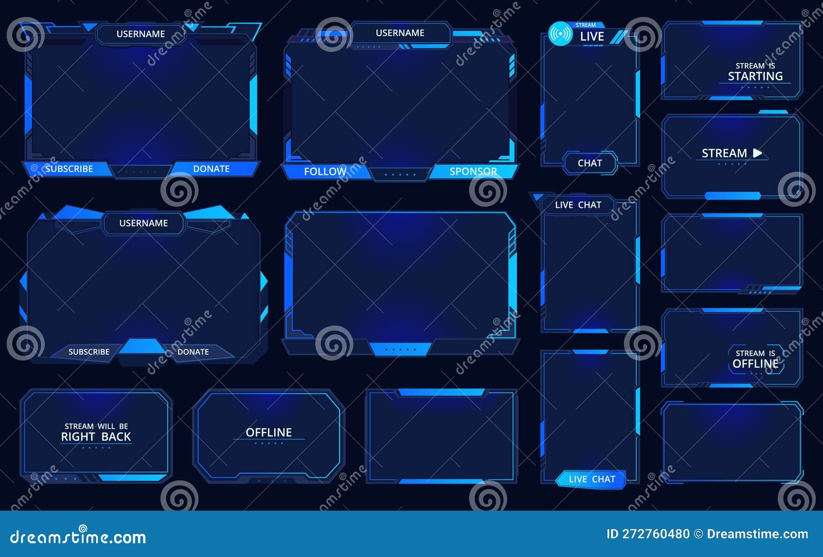 Game Stream Frames. Futuristic Gamers Live Streaming Interface Screen