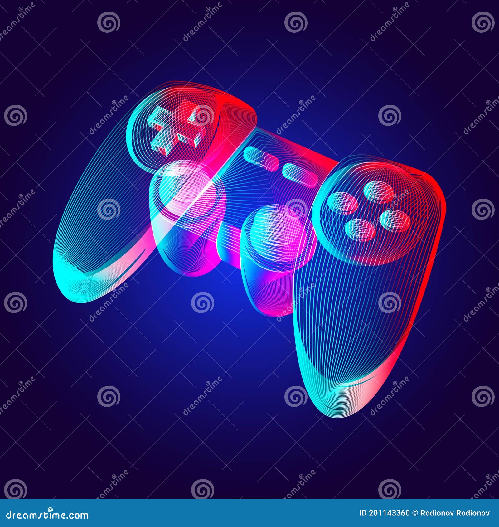 gamepad - abstract retro game console controller. outline   of wireless video game joystick in 3d line art style