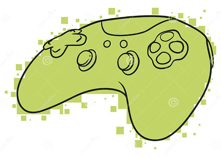 Gamepad in Outlines Colored with Green Pixels, Vector Illustration ...