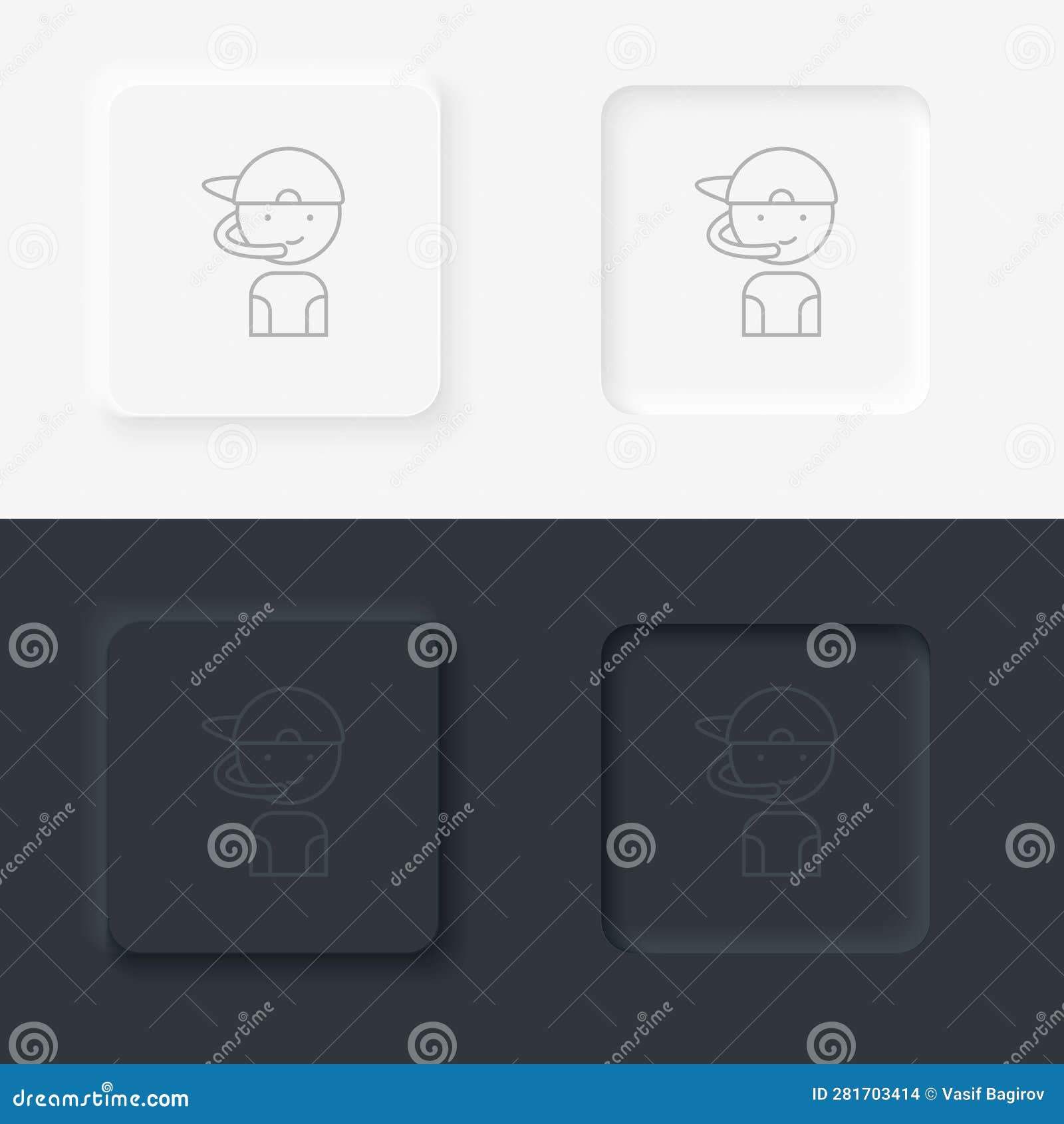 gamer boy retro arcade. neumorphic style button line icon