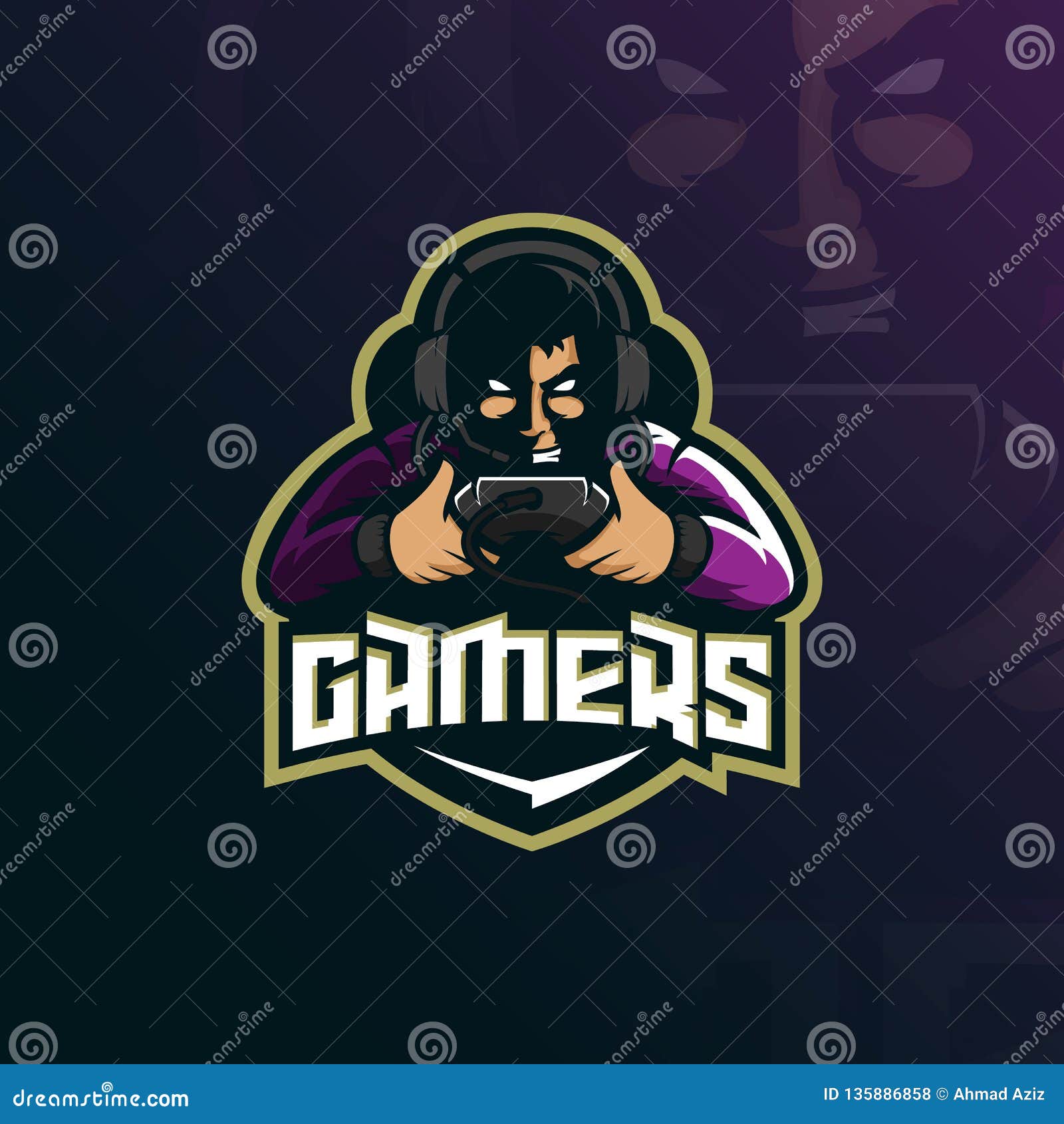 gamer mascot logo   with modern  concept style for badge, emblem and tshirt printing. gamer 