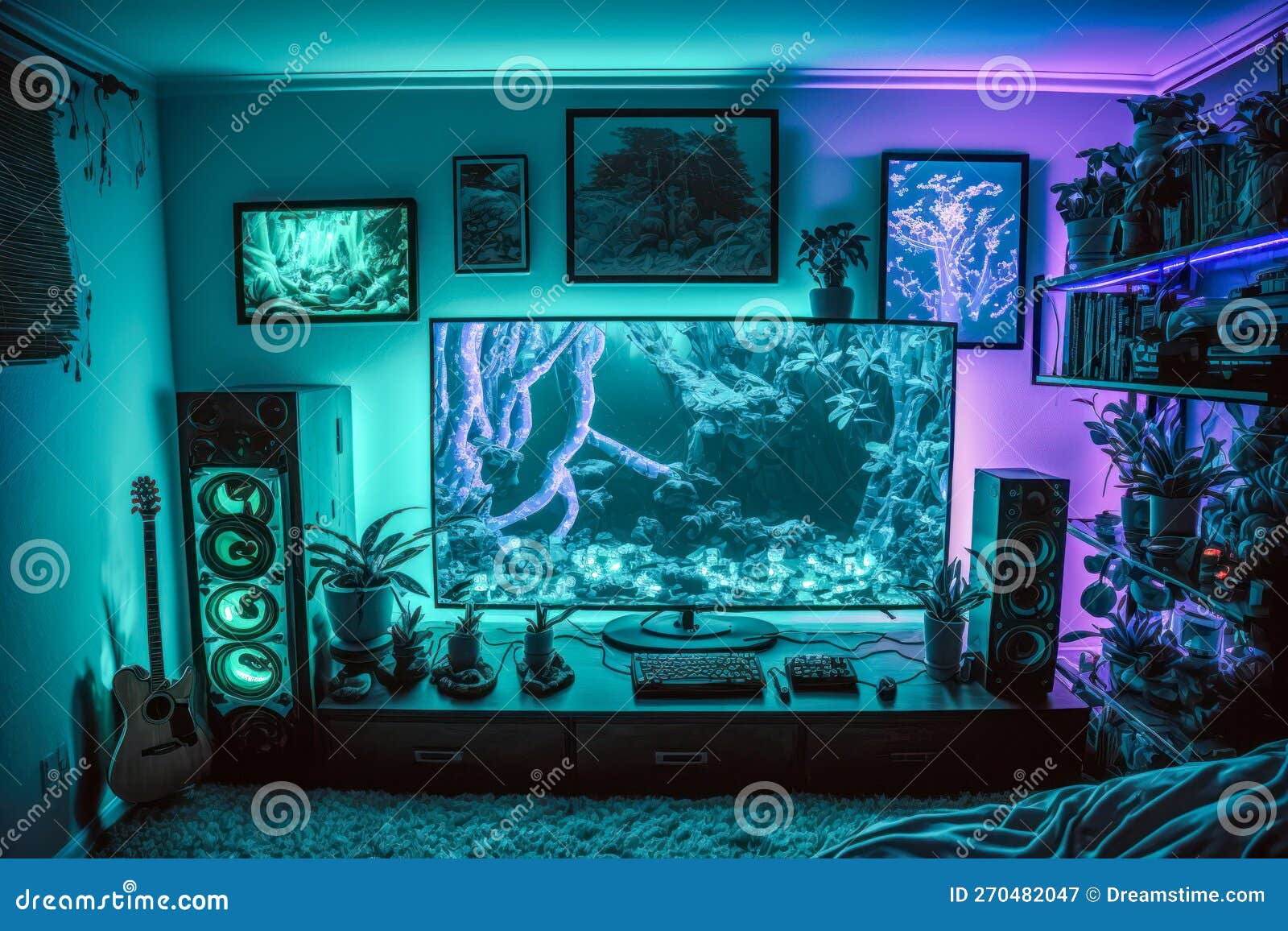 Games Room Illuminated with Leds. Created with Generative AI Technology