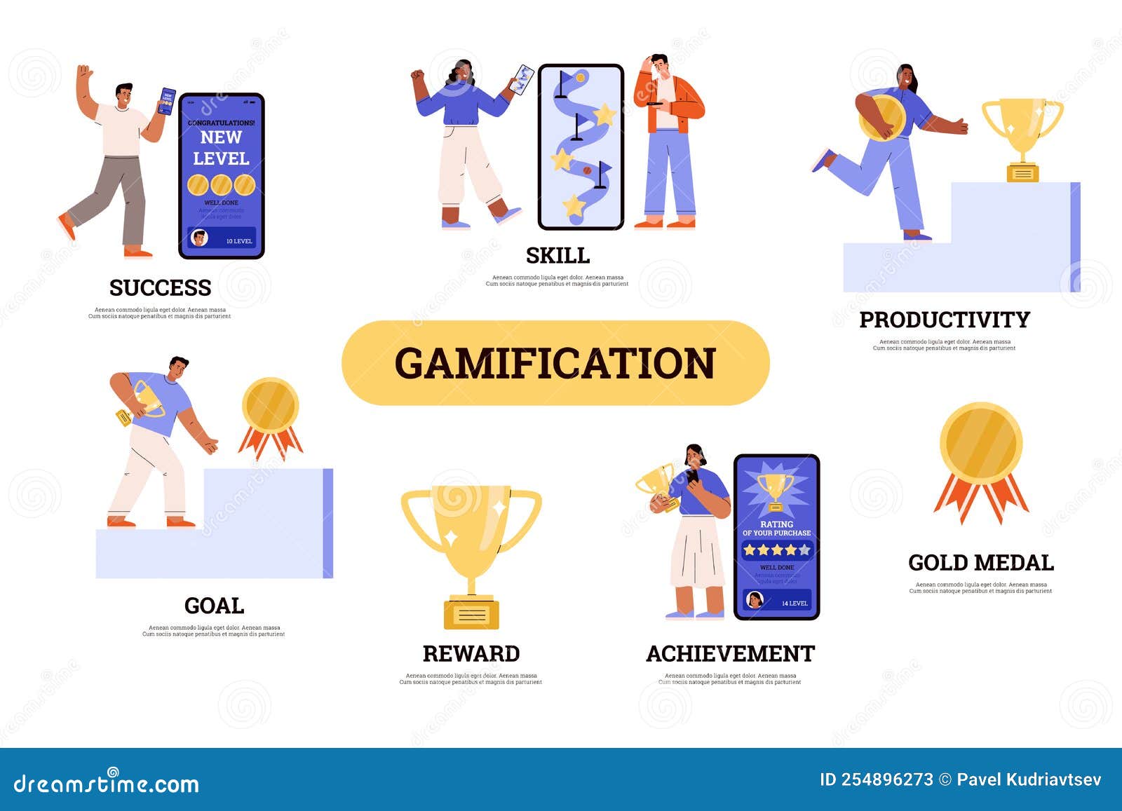 Gamification of Achievements and Users Engagement Banner Vector Illustration. Stock Vector 