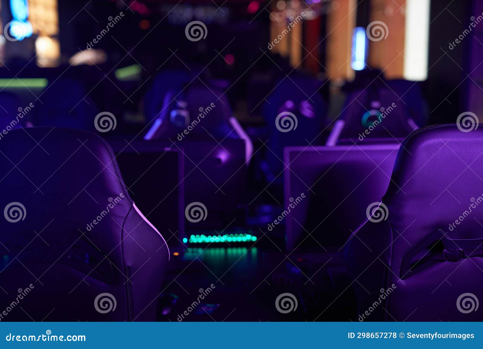 Gaming Arena with Chairs and Computers in Row Stock Photo Image of