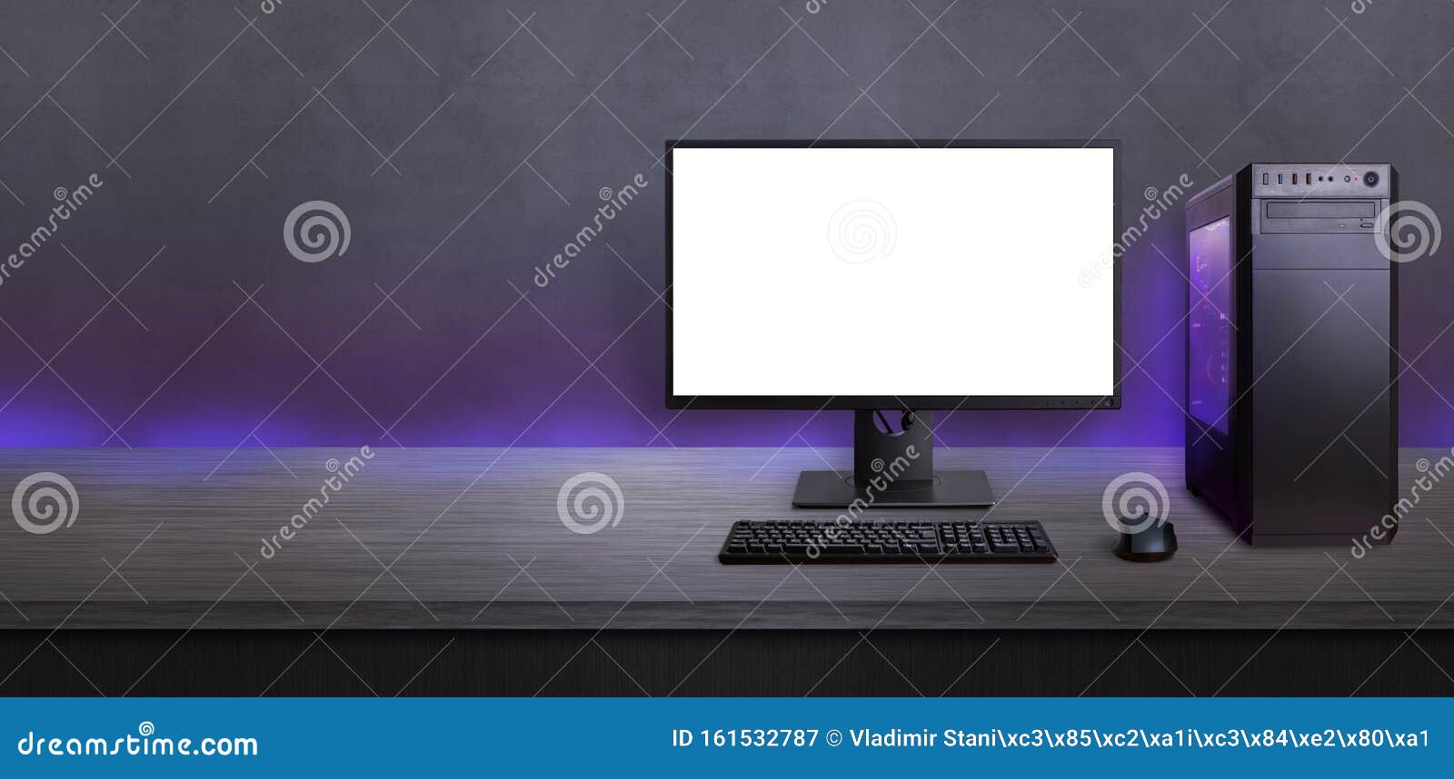 gaming computer on desk with  screen for mockup