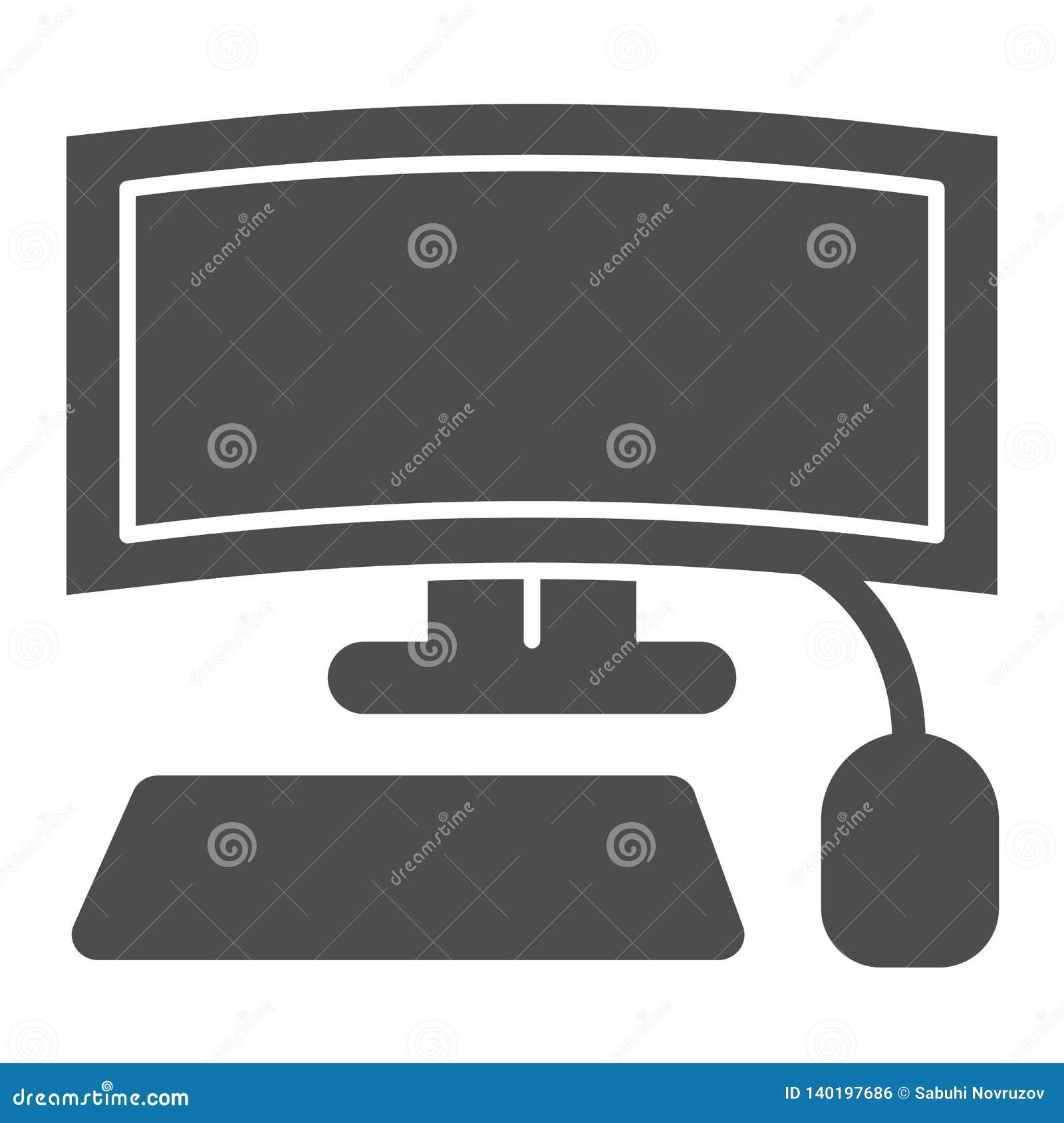Gaming Curved Display Thin Line Icon Computer Curved Monitor Vector