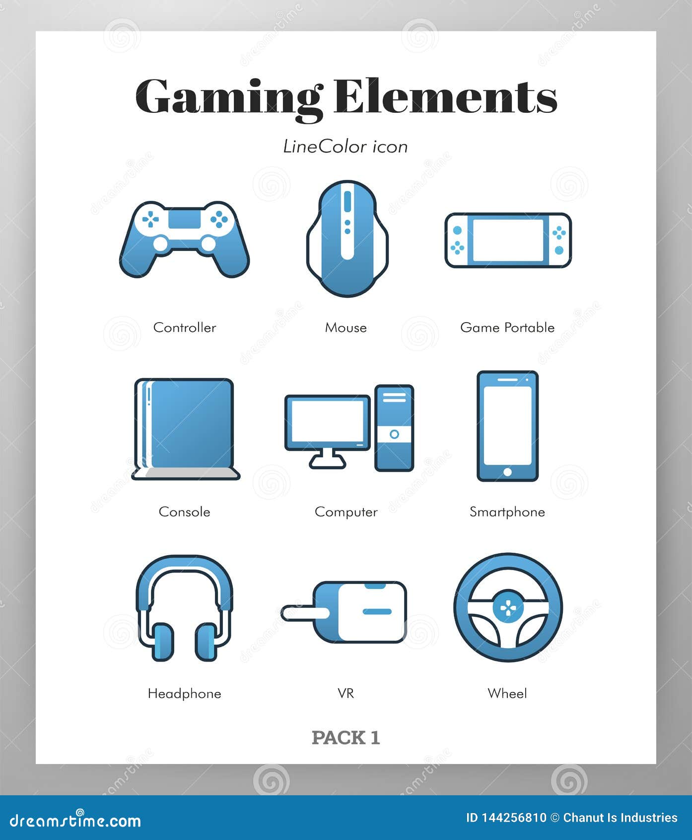Gaming Elements LineColor Illustration Stock Vector Illustration of