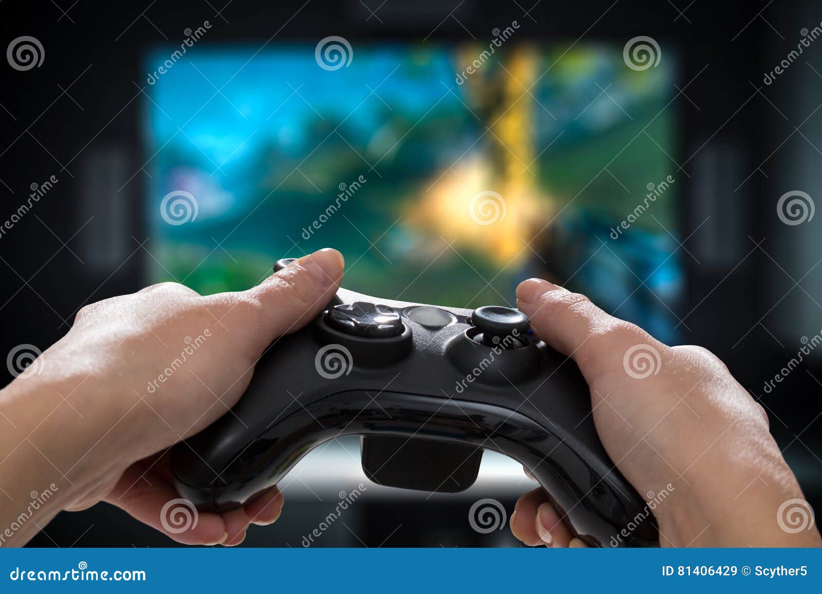 gaming game play video on tv or monitor. gamer concept.