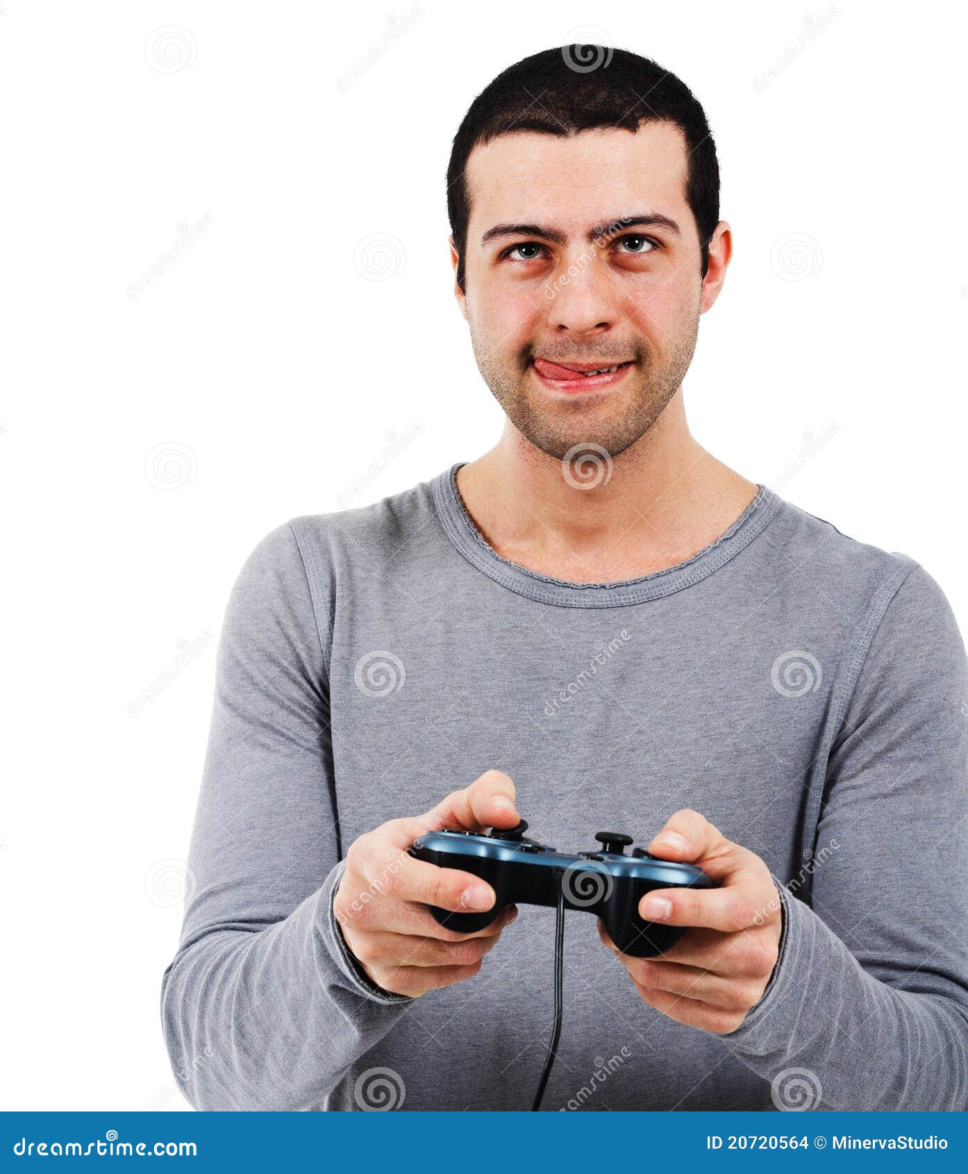 Video Gaming Console Man Playing Rpg Strategy Game Stock Photo