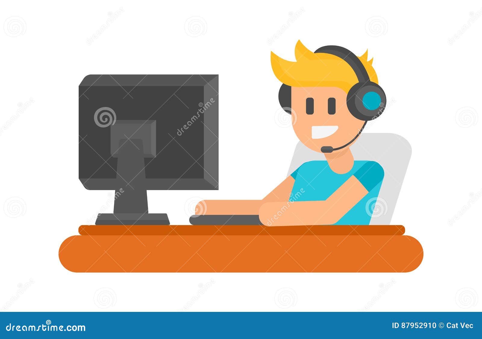 Gaming Man With Headphones Vector Illustration. Stock Vector