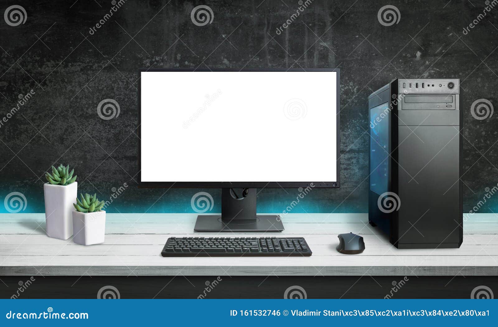 Download Gaming PC Mockup. Modern Case With Blue RGB Light Stock ...