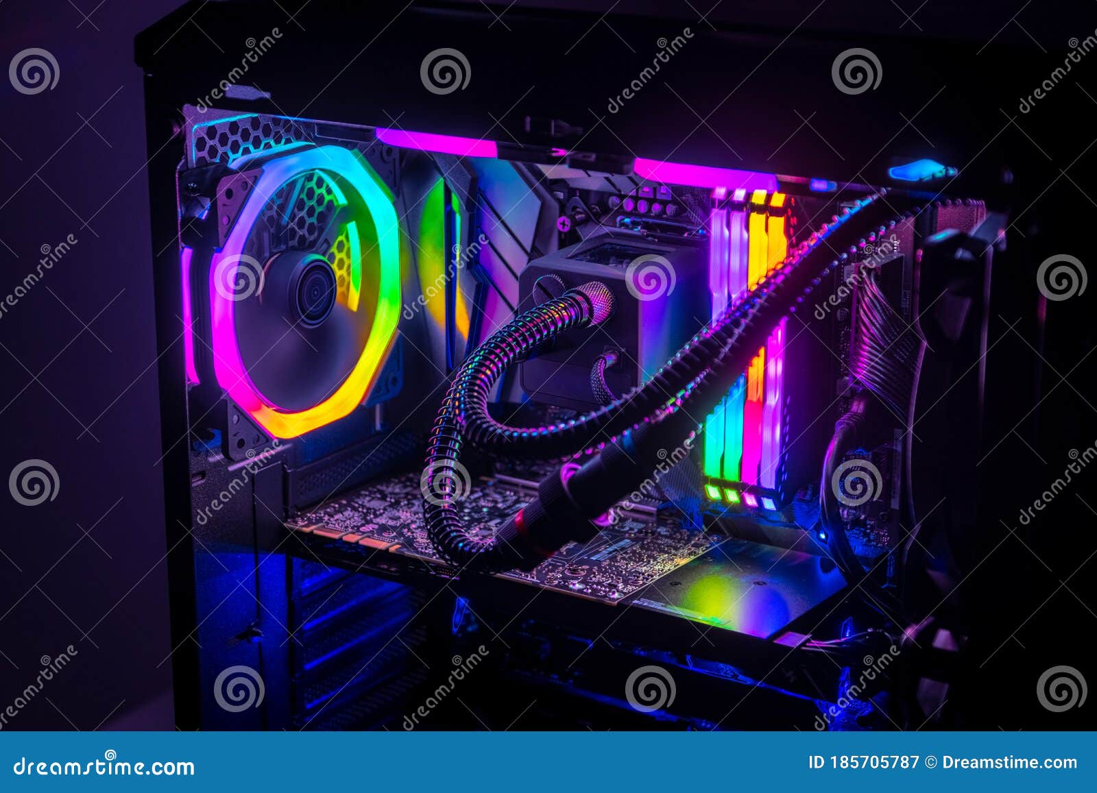 Gaming PC RGB LED Lights on a Computer, Assembled with Hardware Components Stock Image - Image of case: 185705787