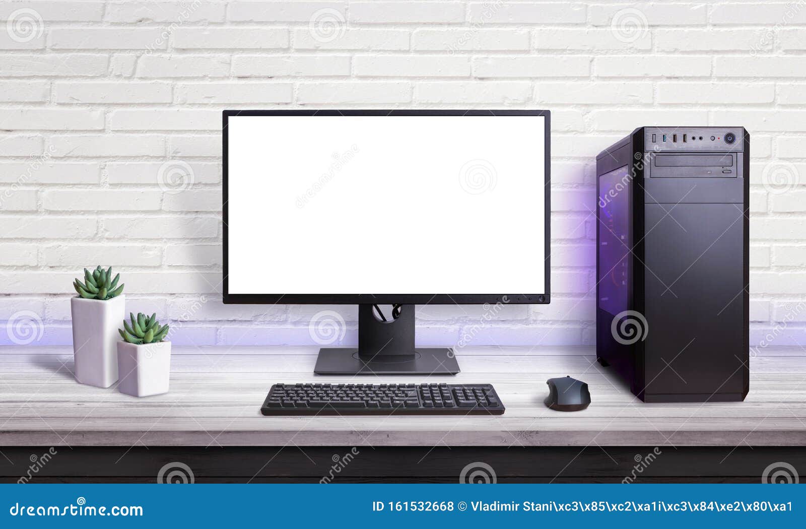 Gaming Pc On White Desk Screen For Mockup Stock Photo Image Of