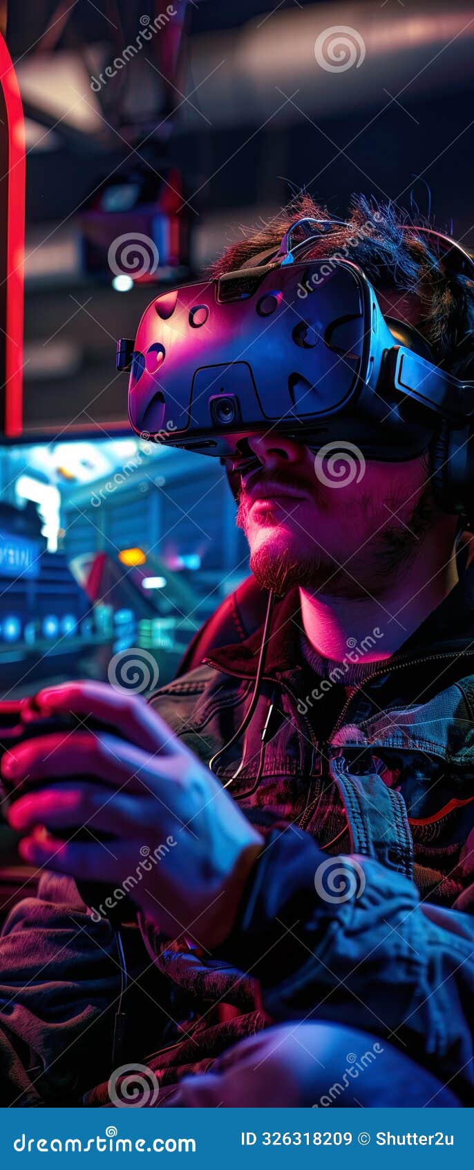 a gaming vlogger in a hightech setup immersed in virtual reality gameplay connecting with fans through interactive entertainment