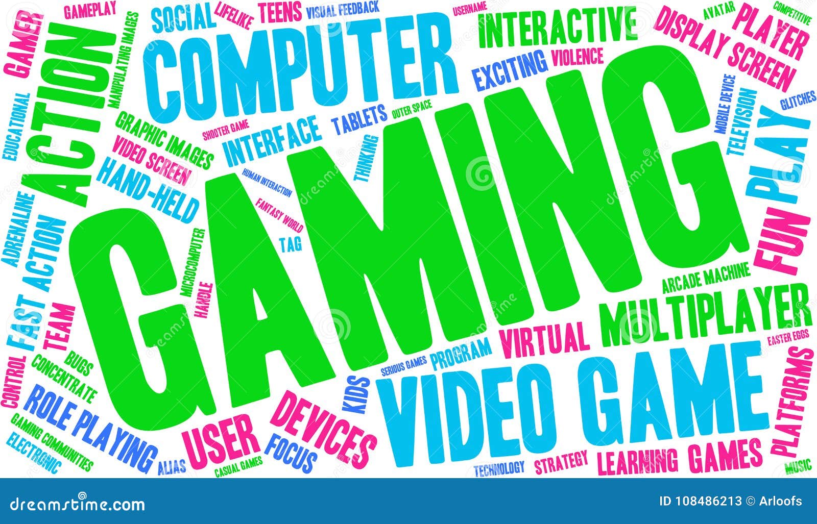 Gaming Word Cloud stock vector. Illustration of educational 108486213