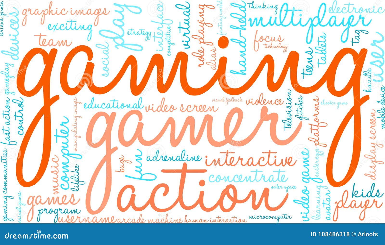 Gaming Word Cloud stock vector. Illustration of action 108486318