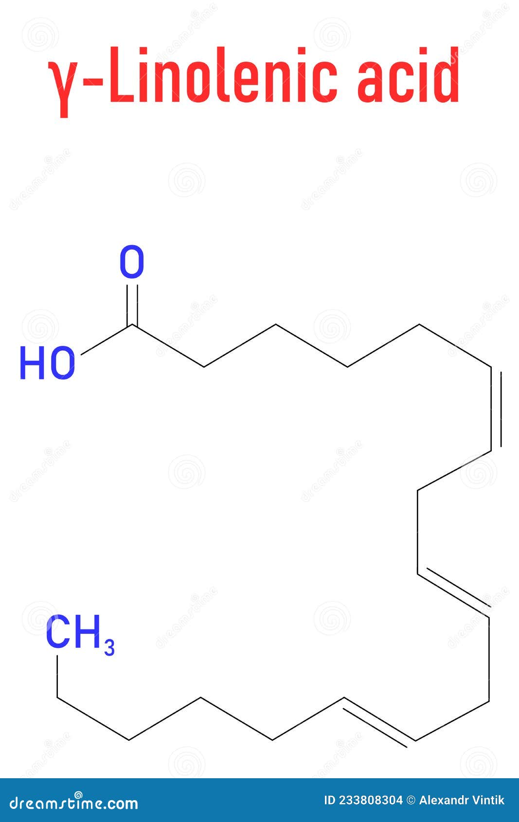 gamma-linolenic acid molecule. skeletal formula. chemical structure