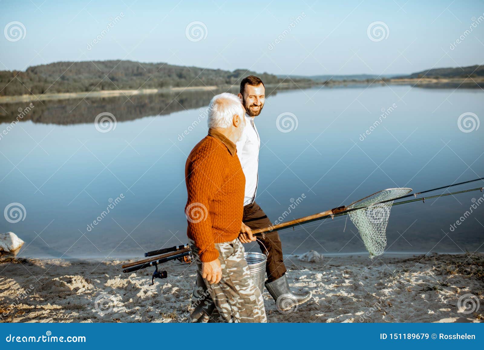 Gandfather with Adult Son Walking for Fishing Stock Image - Image of  parent, tackle: 151189679