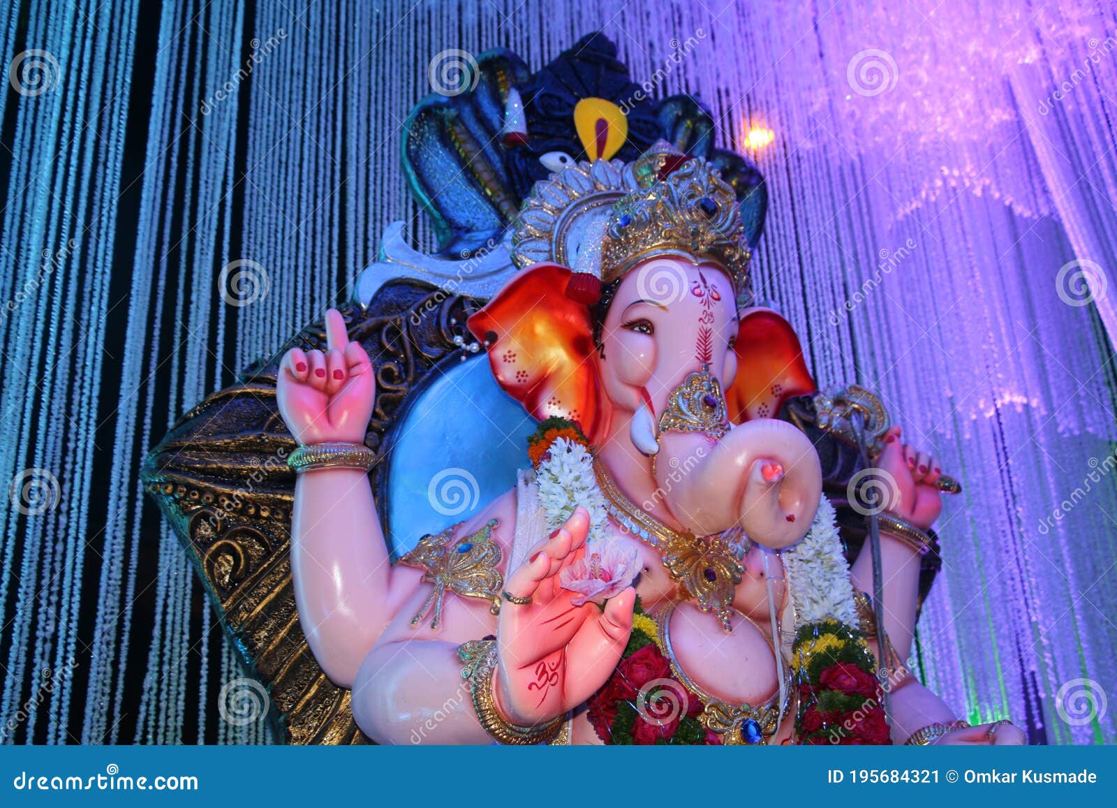 Ganesh Idol with Beautiful White Decoration Background. Stock Image - Image  of hindu, sculpture: 195684321