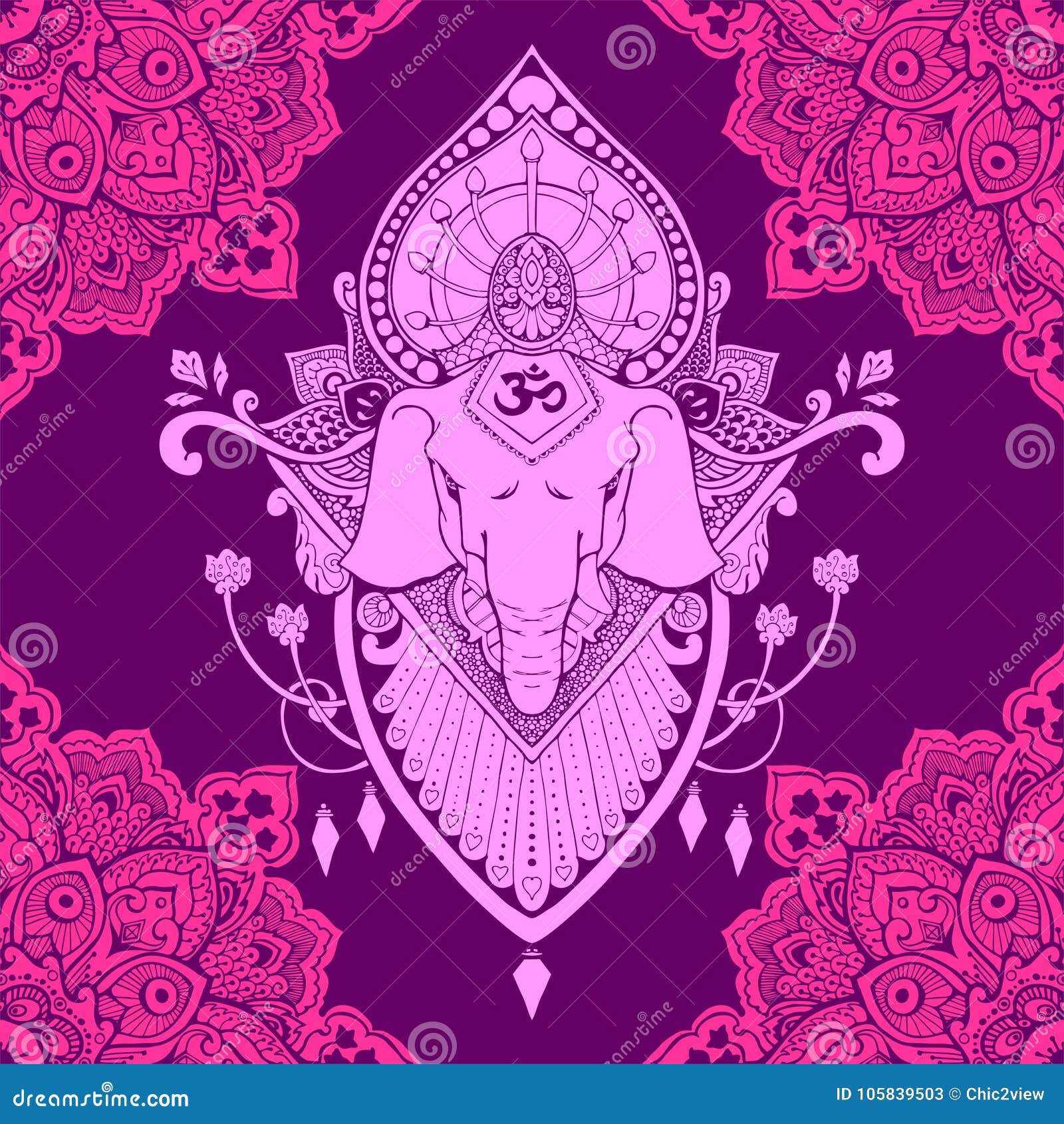 Ganesha Mandala Oriental Drawing Tattoo Illustration Seamless Pattern Stock Illustration Illustration Of Animal Culture 105839503