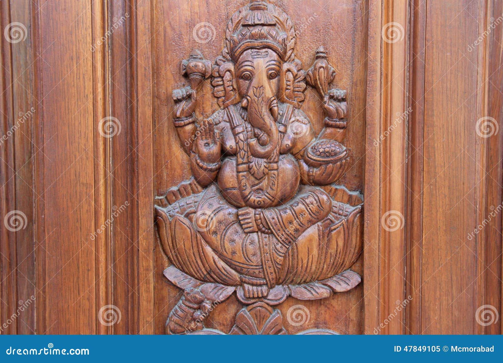  Ganesha  on Teakwood Door  stock image Image of engraving 