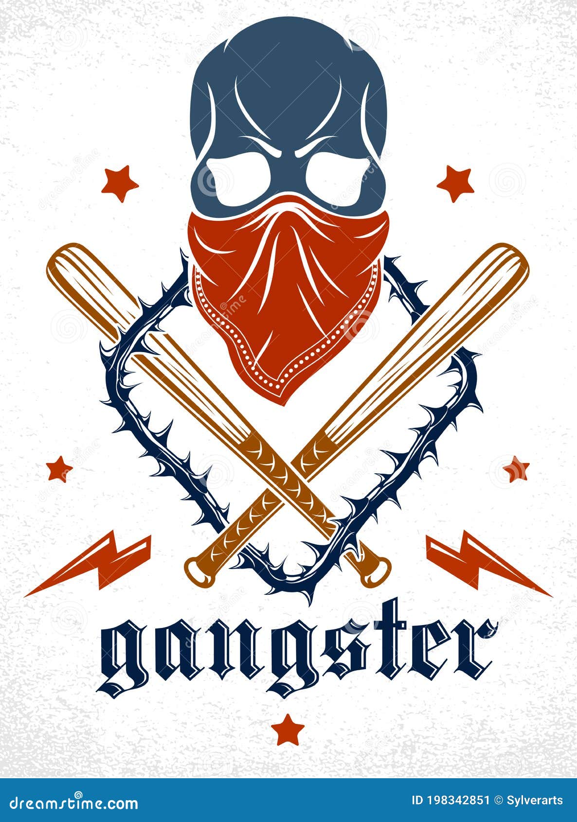 Gang Brutal Criminal Emblem or Logo with Aggressive Skull Baseball Bats ...