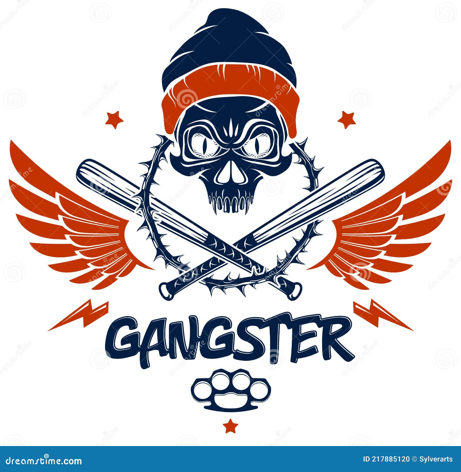 Gang Brutal Criminal Emblem or Logo with Aggressive Skull Baseball Bats ...